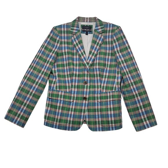 J.Crew Jackets & Blazers - J. Crew Rhodes Blazer Jacket Womens 12 Green Plaid Cotton Linen Preppy Old Money